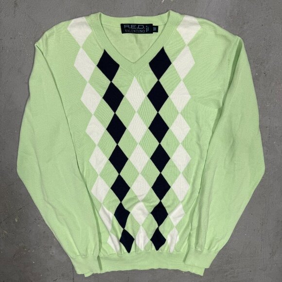 RED Valentino Garavani Knit V-Neck Sweater Made in Italy Pullover Diamond Medium - Picture 2 of 9